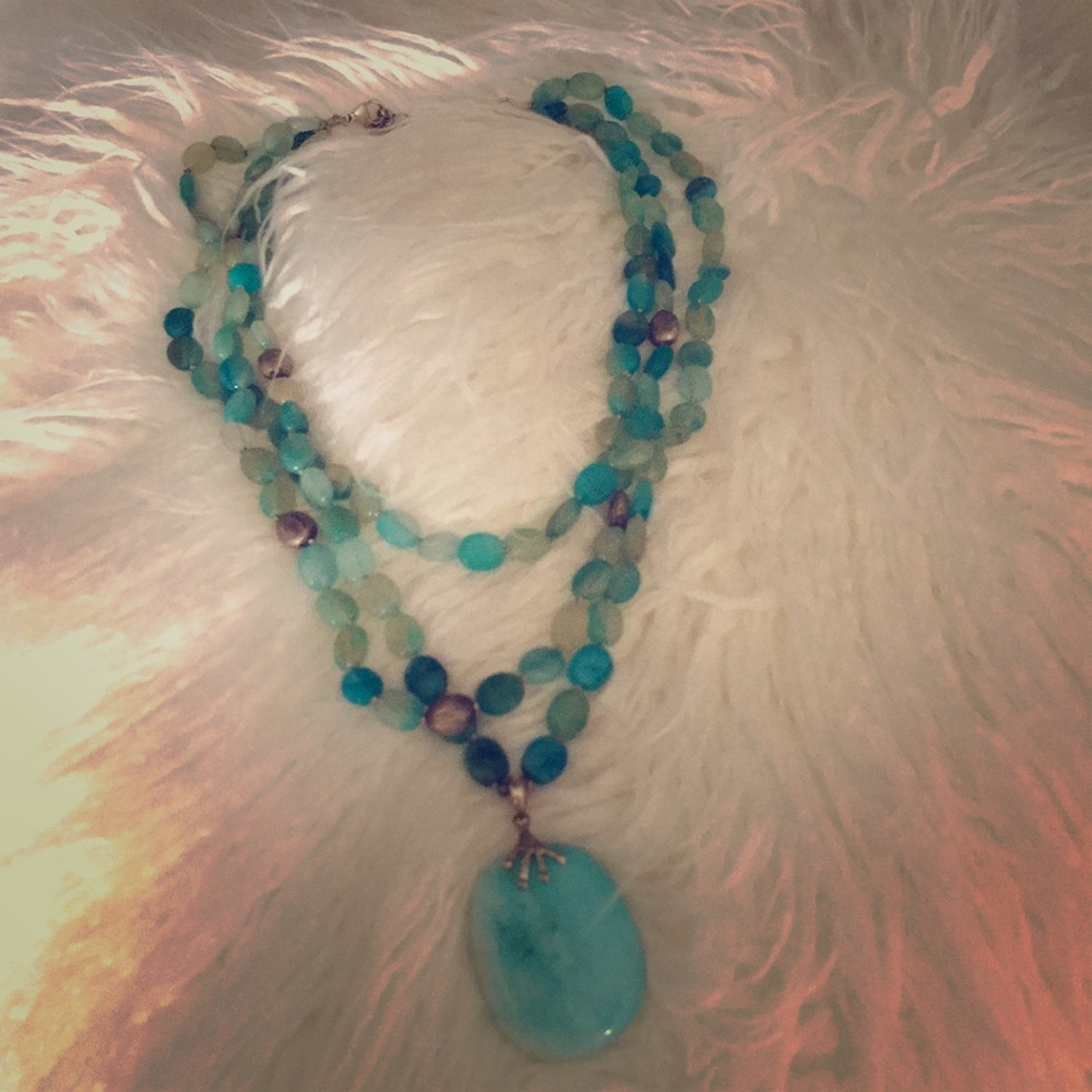 Light blue aqua multicolored stone necklace